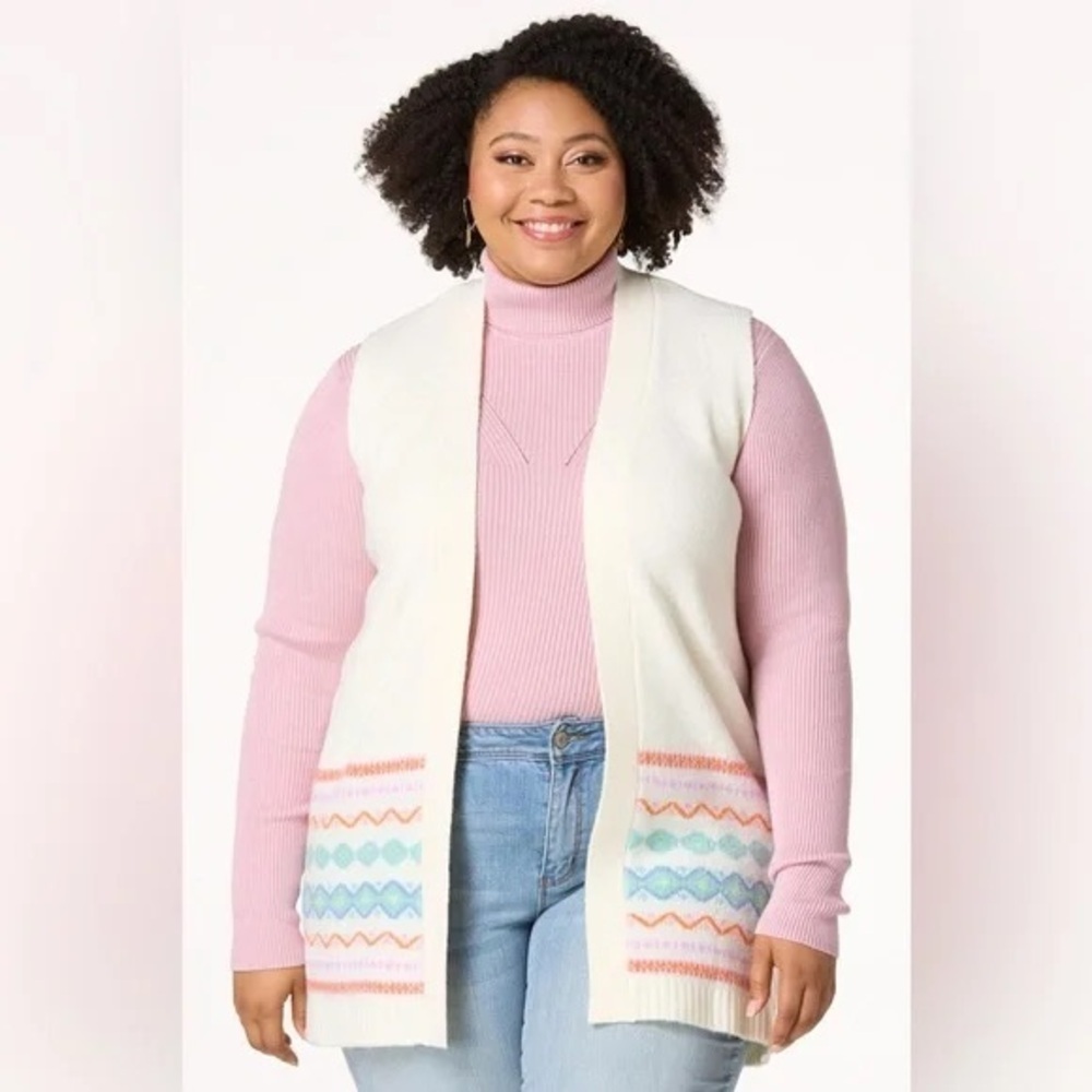Cato | PLUS SIZE FAIR ISLE SWEATER VEST EGRET